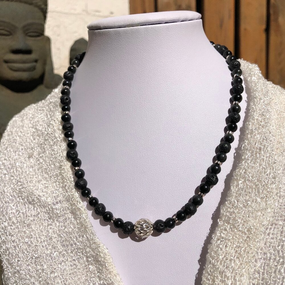 Black natural stone & sterling silver choker